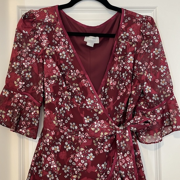 Burgundy floral wrap ROMPER (shorts) - Picture 2 of 4